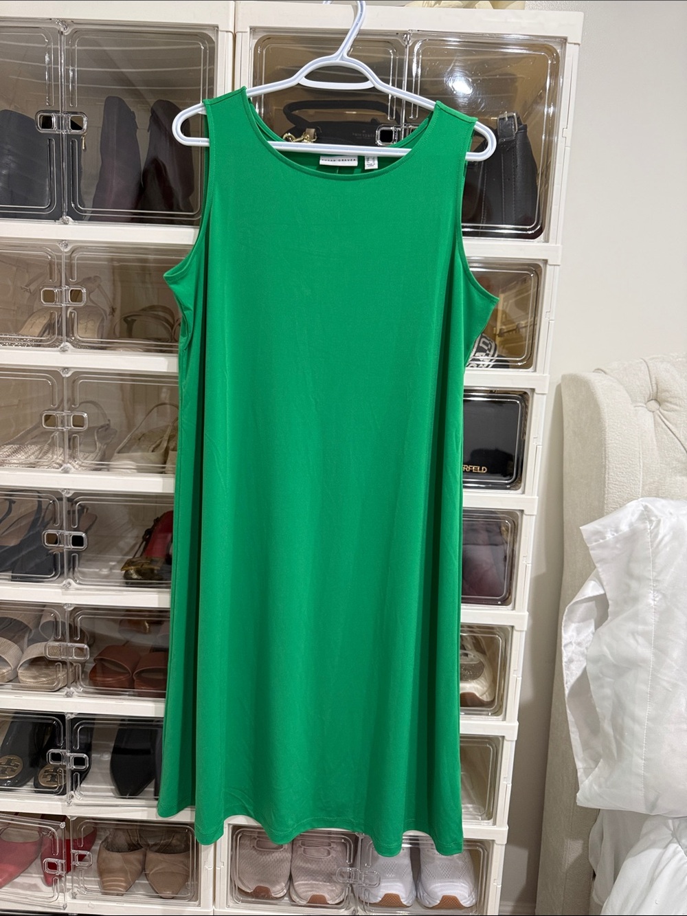 Susan Graver Bright Green Sleeveless Swing Dress